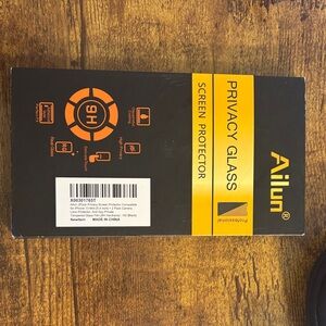 Ailun Black Privacy Glass Screen Protector with Yellow Accents 2 pack.